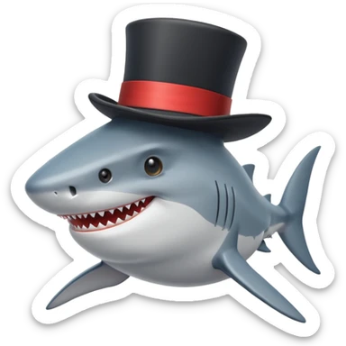 shark with a top hat, smiling sticker
