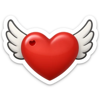 Add wings to the heart, keep the original style, no background. sticker