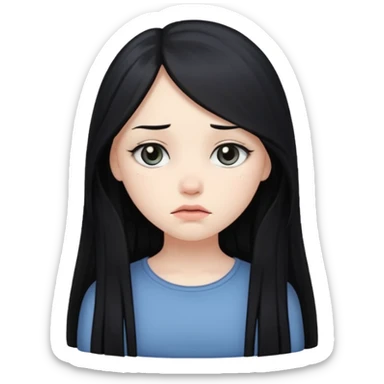Pale girl with long black hair sad sticker