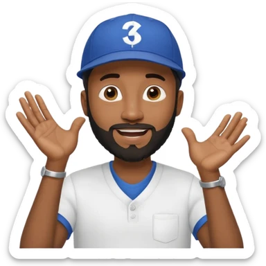 BLACK MAN WITH LOW CUT BEARD AND A BALL CAP SAYING WHO CARES?! MOTIONING HANDS  sticker