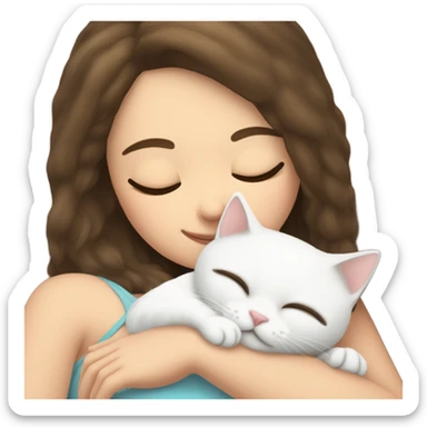 White kitty sleeping on brunette white girl's lap sticker