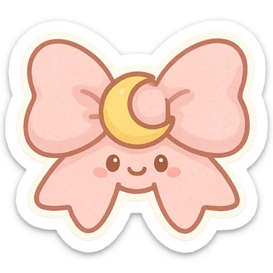 chibi style bow, pastel pink, soft fabric, cute and fluffy, kawaii style, moon motif sticker