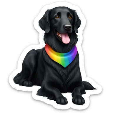 slim black flat-coated retriever with rainbow collar sitting looking ahead sticker