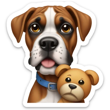 boxer dog holding a teddy sticker