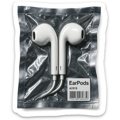 white EarPods viewed from above, glossy and puffy sticker
