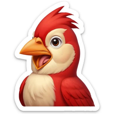 Male Cardinal (bright red)

"Laughing male cardinal bird, eyes closed, beak open wide, joyful expression, feathers slightly puffed, cartoon emoji style. sticker