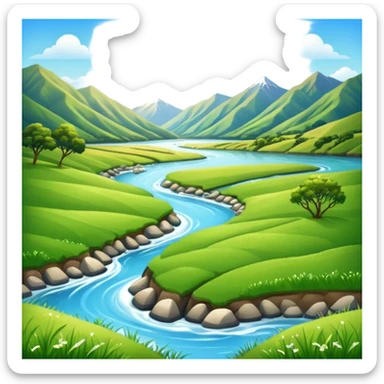new zealand summer valley with a river and sunshine sticker
