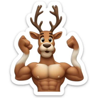 Reindeer muscular showing off biceps masculine sticker