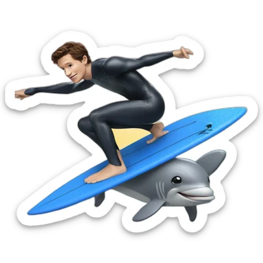 Tom Holland surfing on a dolphin sticker