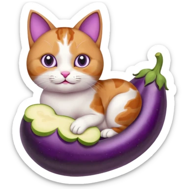 Cat with heart eyes riding eggplant sticker