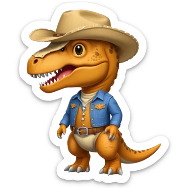 trex dinosaor with cowboy helmet with cowbot clothes sticker