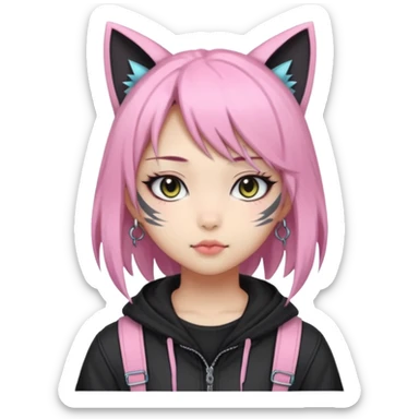 Edgy Asian Kawaii Cute Cool Pastel Cartoon Beautiful Elegant Pretty Anime Punk Techwear Gothic Catgirl sticker