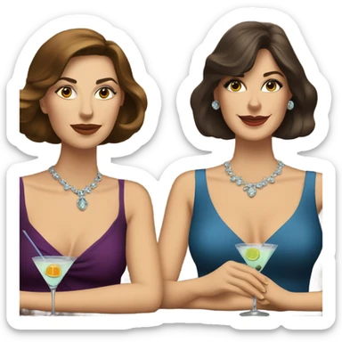 rich caucasian women two friends sipping martinis brunettes sticker