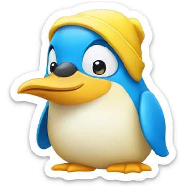 yellow penguin with blue t shirt and hat sticker