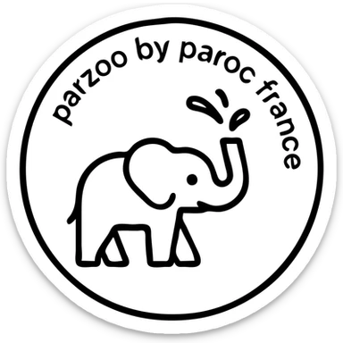 Logo avce un éléphant qui projette de l'eau avec au tour ( en rond ) écris : parzoo by paroc france  sticker