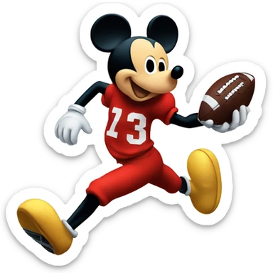 Mickey Mouse running with a football in his hand sticker