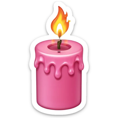 Draw a pink candle with a flame on it that looks 5 degrees tilted from a bird's eye view. sticker