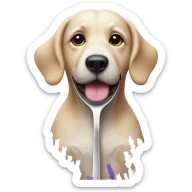 Dog with Spoon surrounded by lavender flowers sticker