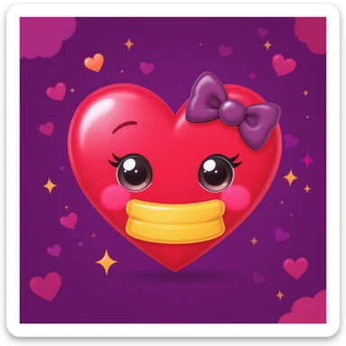 goth heart emoji, cute and shiny, with a bow accent, no background sticker