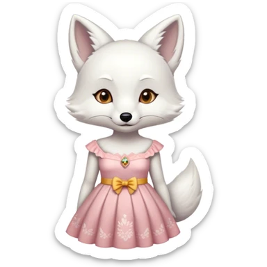 Cute White fox wear dress sticker