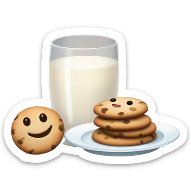Emoji of a glass of milk and a plate of homemade cookies. Simple and cozy design, warm brown and cream shades sticker