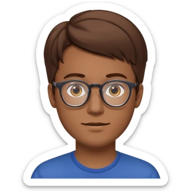 a man in his early 20s wearing glasses for a tech company, extroverted, brown hair sticker