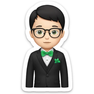 baby boy black hair in suit, with green bow, wearing glasses sticker