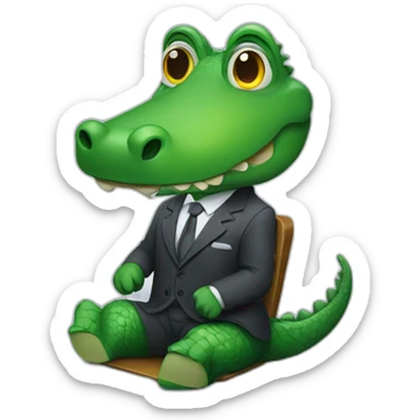 An alligator wearing a suit sitting on a table sticker