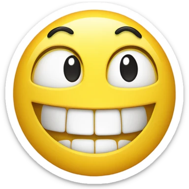 Yellow emoji with a big smile with squinted eyes with a yellow bone hanging at its mouth ￼ sticker