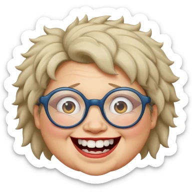 short fat lady with glasses ,crooked teeth and crazt hair sticker