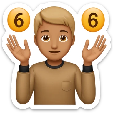 replace the ice cream with the numbers 6 and 7 holding his hands doing this emoji 🫴 and the left is the same emoji but flipped sideways then make the emojis 6️⃣7️⃣ go in each so six gos in the left hand and seven goes in the right hand sticker