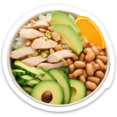 Poke bowl with chicken, avocado, orange, cucumbers and beans sticker