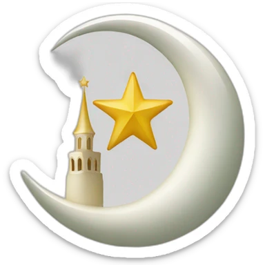 White Muslim crescent with star and mosque inside sticker