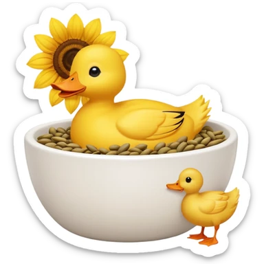 a yellow duck eating sunflower seeds from a bowl sticker