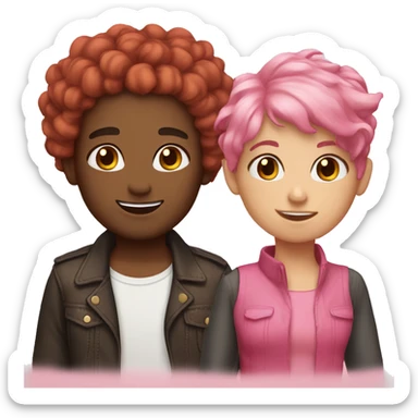 besties pink hair and brown haur sticker