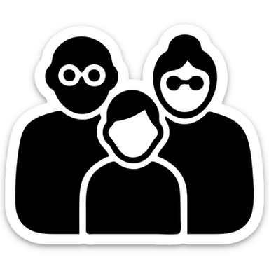 family icon with grandparents and child, solid black silhouette, bold and easily recognizable sticker