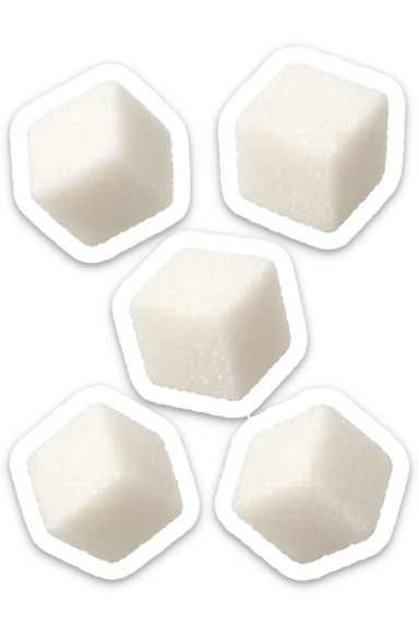 emoji stile iphone di zollette di zucchero che fluttuano in aria, iperrealistico 4k, isolato su sfondo bianco sticker