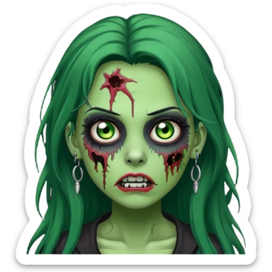 Zombie girl with a facial piercings long black hair green skin sticker