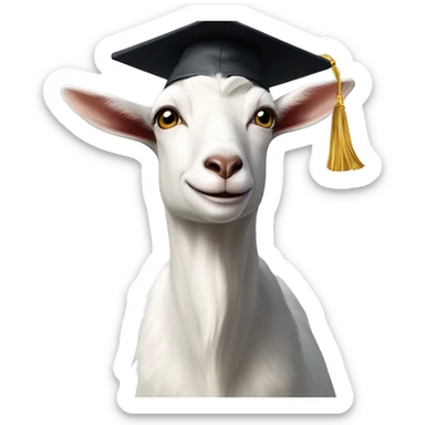 a smart nerdy goat wearing glasses and graduation hat smirking sticker