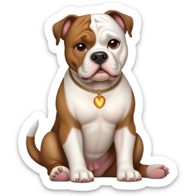 cinematic-[american bulldog]-realistic-full-body-sitting-emoji,-tail-resting-loosely-beside-its-paws,-head-tilted-dramatically,-sleek-[brown]-fur,-simplified-yet-realistic-focused-features,-highly-detailed,-glowing-with-an-almost-sarcastic-glow sticker