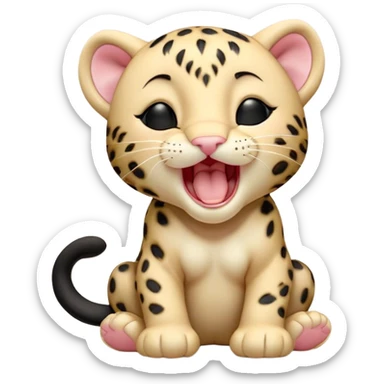 Cinematic Cute Yawning Baby Panther Portrait Emoji, Head tilted slightly with a dramatic, wide-open yawn, showcasing a small, plush body with drowsy, half-closed eyes and an open, relaxed expression, Simplified yet irresistibly adorable features, highly detailed, glowing with a soft, cozy glow, high shine, relaxed yet expressive, stylized with a dash of whimsical charm, soft glowing outline, capturing the essence of a drowsy yet affectionate baby panther that appears ready to stretch out for a nap! sticker