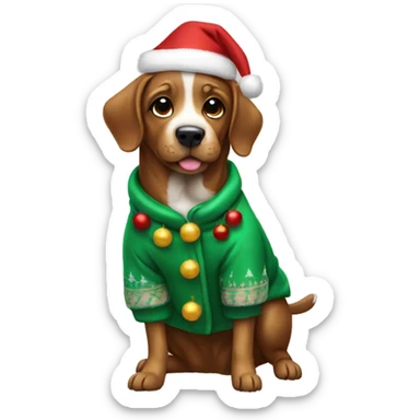 Dog wearing a christmas coat sticker