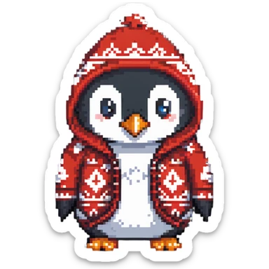 penguin wearing a red paisley pattern hoodie sticker