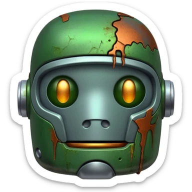 make a tired old robot emoji, covered in green sludge sticker