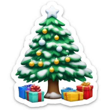Snowy Christmas tree with presents sticker
