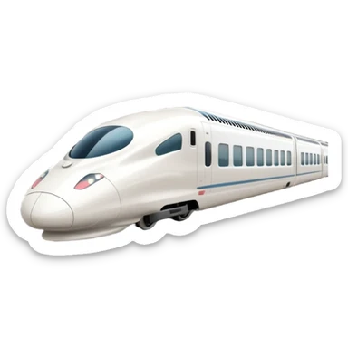A 3D cartoon sleek white bullet train on tracks, high-speed motion blur, clean lighting, Memoji-style realism. sticker