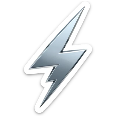 A lightning bolt emoji made of polished silver chrome, sharp yet rounded edges, glossy metallic surface, soft reflections, minimal futuristic design, iOS emoji style, centered, clean white background sticker