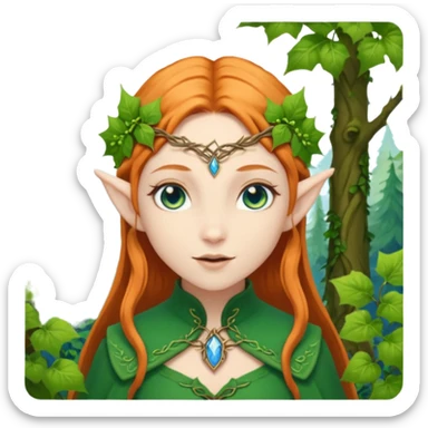 Hyper realistic green ivy forest elf mage fairy pale skin blue eyes ginger hair sticker