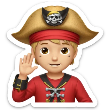 Staw hat luffy “Cute chibi emoji of a straw hat pirate boy tipping his hat down, red shirt, confident smirk, soft shading, glossy emoji style, transparent background, high resolution, minimal details” sticker