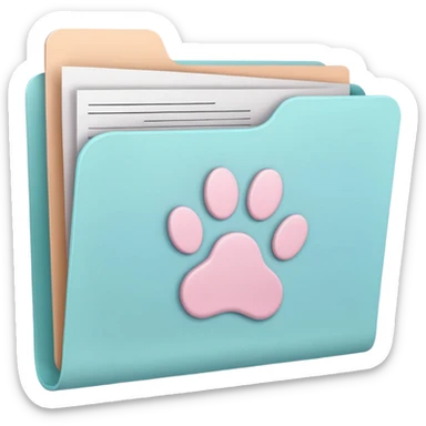 a pastel folder of documents with a pawprint on it sticker